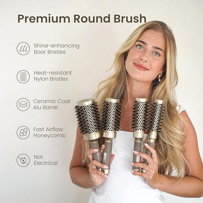 AIMIKE Round Brush for Blow Out, Small Round Hair Brush Nano Thermal Ceramic & Ionic Tech, for Blow Drying & Styling, Curling and Shine - 2.4 inch Barrel w/Boar Bristles