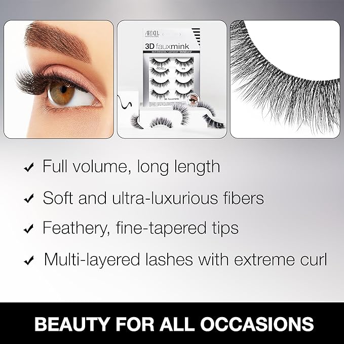 Ardell 3D Faux Mink Lashes – Lightweight Invisiband, Natural Lashes Faux Mink Demi Wispies, 4 Pairs