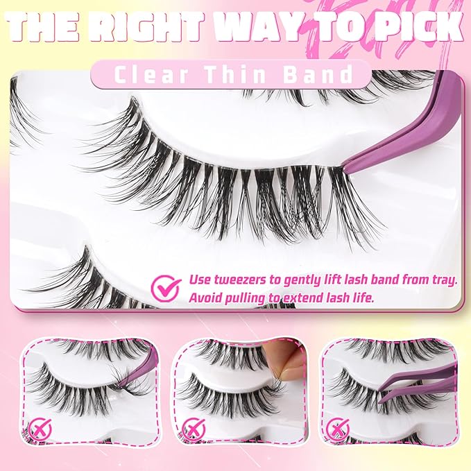 Veleasha Lashes Wispy False Eyelashes 100% Handmade Eyelashes Natural Look Fake Lashes Lightweight Lashes with Soft Clear Band 5 Pairs Pack (G2)
