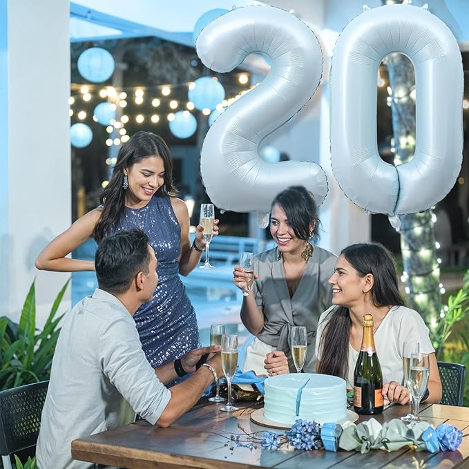 20th Birthday Balloons for Boy, 40 Inch Foil Self Inflating Light Baby Blue Number 20 Balloon, Pastel Sky Blue Large Helium Mylar 20 Balloon Number for Men Birthday Party Decor Anniversary Decorations