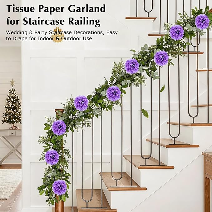 Tissue Paper Pom Pom Garland Hanging Paper Flower Decorations for Wedding Baby Shower Engagement Garden Tea Party Bridal Shower Spring Summer Wall Decor Nursery Arch Backdrop