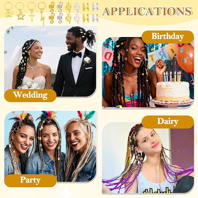 305PCS Gold Silver Hair Jewelry for Braids, Loc Jewelry for Hair Dreadlocks Braid for Women Men, Hair Cuffs Rings Charms Pendants Clips Dreadlock Decoration Accessories for Braided Hairstyles
