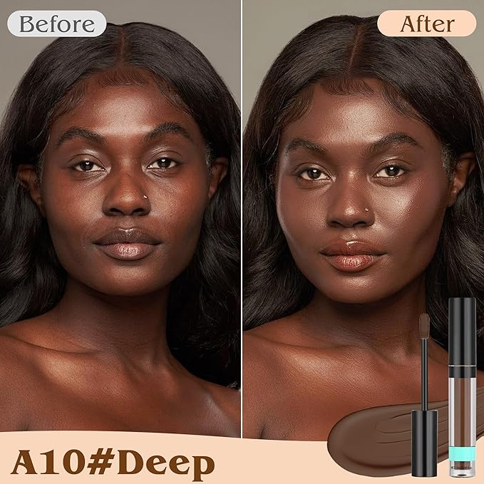 Full Coverage Liquid Concealer, Foundation Makeup for Older Women, Covers Blemishes & Under-Eye Circles, Spots, Matte Finish, Hydrating Primer for Correct, 0.06 fl oz, Vegan & Cruelty-Free 10#Deep