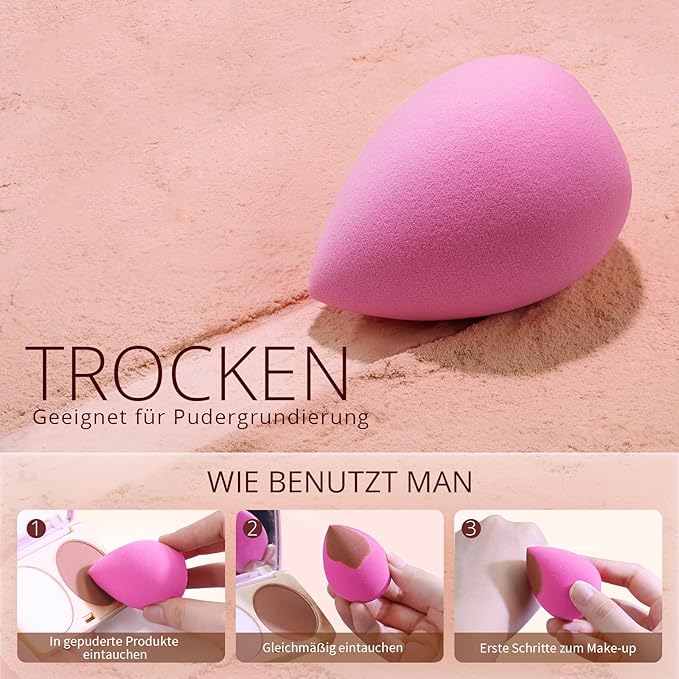 BEAKEY Super Soft Makeup Sponge Set of 6, Makeup Sponges for Foundation, Liquid, Cream and Powder, Pink Beauty Sponge for Blending, 0 Latex Blender