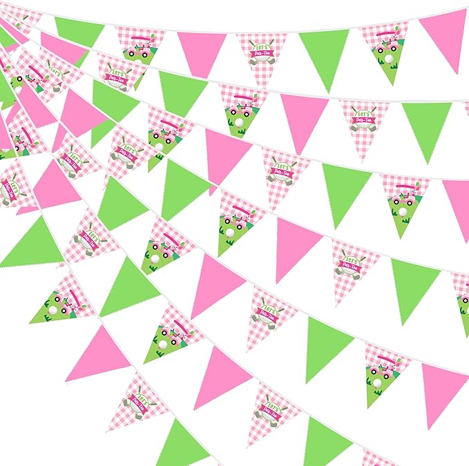 32Ft Pink Golf Party Decorations Pink Green Golf Ball Triangle Flag Fabric Banner Pennant Garland Streamers for Let's Par-tee Birthday Baby Shower Masters Sports Fans Party Outddor Decor Supplies