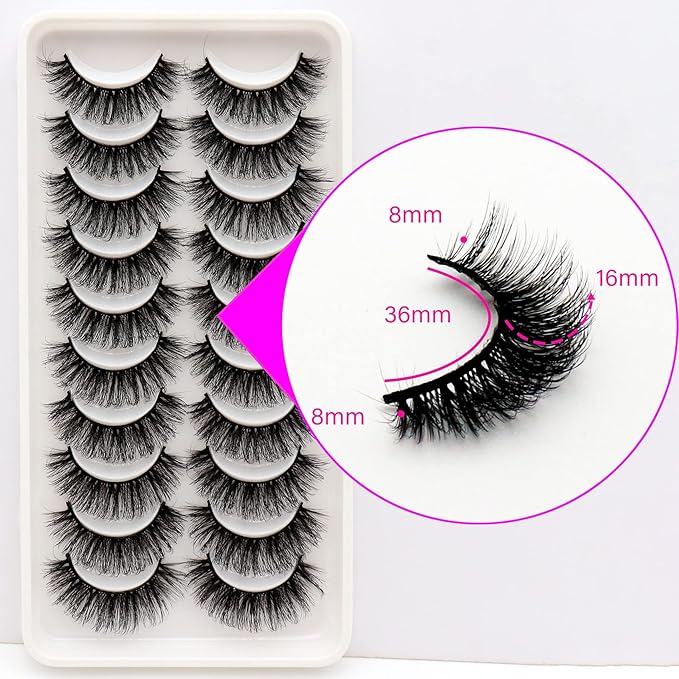Veleasha Lashes Fluffy Wispy Faux Mink Eyelashes Criss-cross False Lashes 10 Pairs Pack Fake Eyelashes for Women (6D17)