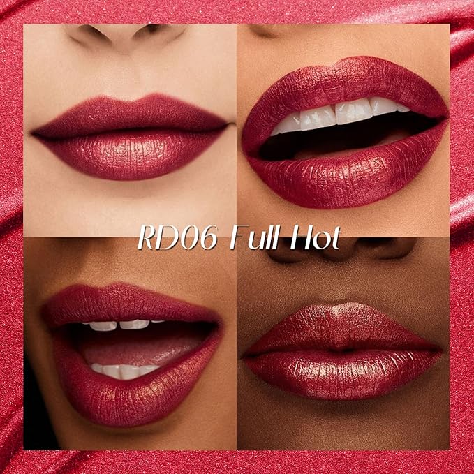 FOCALLURE Metallic Liquid Lipstick,Non Stick Cup Lip Gloss,High Impact Lip Color with Transfer-proof Wear,Long Lasting & Waterproof Lipstick Makeup for Women,RD06 FULL HOT