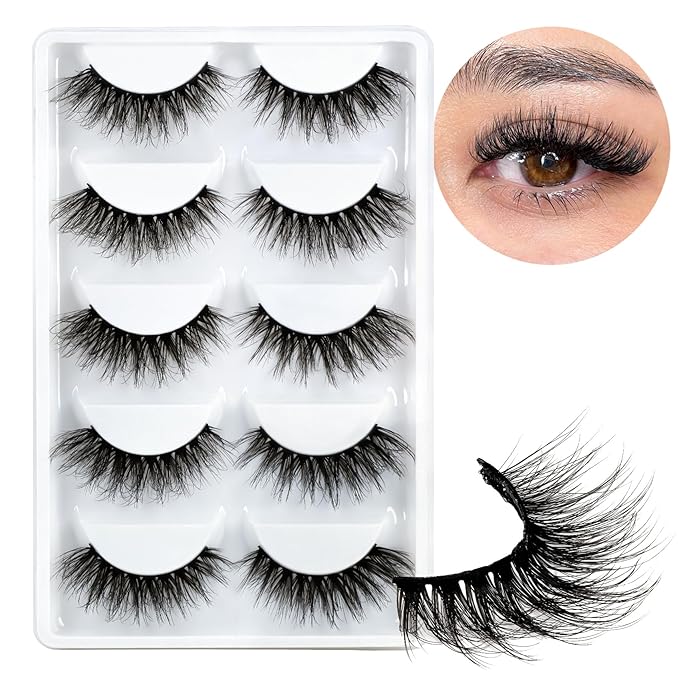 Veleasha Cat Eye Lashes Fluffy 5D Faux Mink Lashes 100% Handmade Luxurious False Eyelashes Volume Fake Lashes 5 Pairs Pack (804)