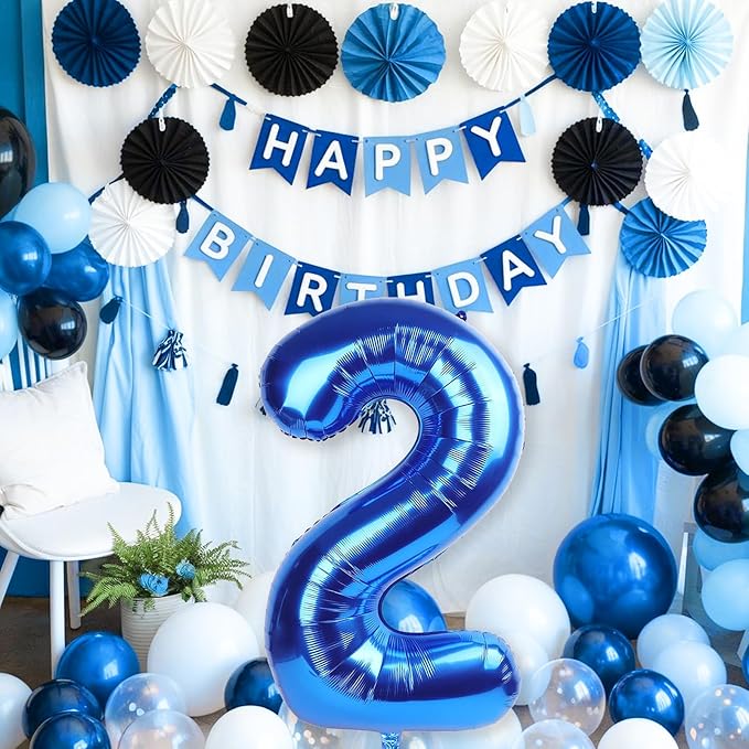 40 Inch Balloon Number 2 Navy Blue, Large Foil Dark Royal Blue Number Balloons Set 0-9, Self Inflating Digital 2 Helium Balloons for Boys 2nd Birthday Anniversary Baby Shower Party Decorations