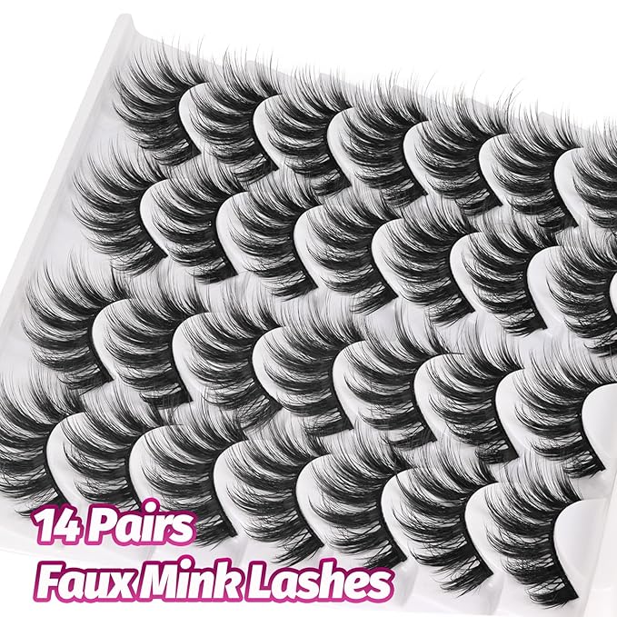 Veleasha Lashes 3D Faux Mink Lashes Fluffy False Eyelashes Natural Look 14 Pairs Lashes Pack Luxury Wispy Fake Eyelashes (3D07)