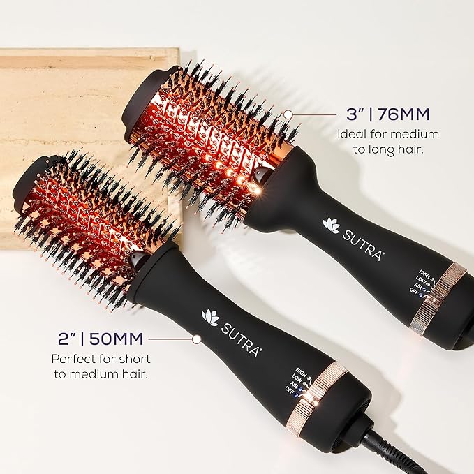 SUTRA Infrared Blowout Brush, 3" - All-in-One Infrared Heated & Ionic Round Dryer Brush for All Hair Types - Professional Thermal Styling Hair Tools for Blow Out - Volumizing Hot Air Brushes