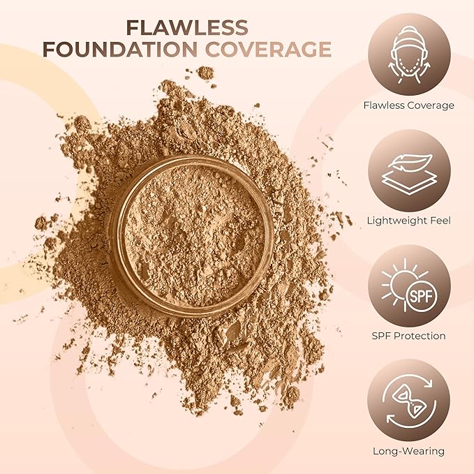 Deep Tan Shade Foundation (20g Full Size Sifter Jar) Matte Mineral Makeup Loose Powder Foundation – Full Coverage, Natural Finish, Noncomedogenic, SPF 30