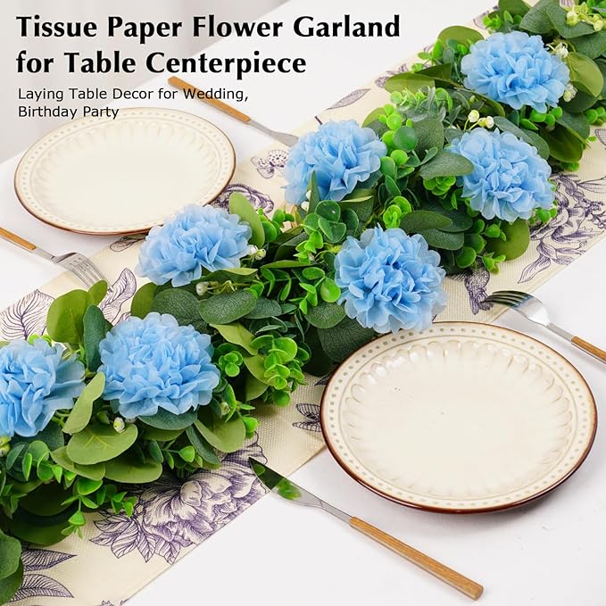 Tissue Paper Pom Pom Garland Hanging Paper Flower Decorations for Wedding Baby Shower Engagement Garden Tea Party Bridal Shower Spring Summer Wall Decor Nursery Arch Backdrop