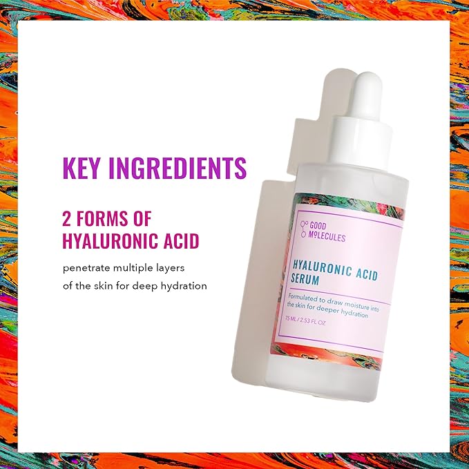 Good Molecules Hyaluronic Acid Serum - 1% Hyaluronic Acid Non-Greasy Ultra hydrating Serum Facial Moisturizer for Plumper Skin, Skin Care for Face