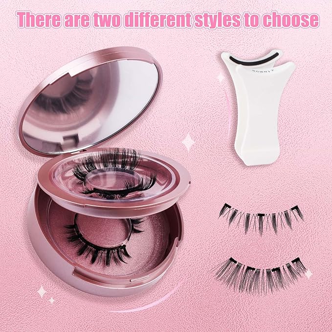 2 Pairs Magnetic Eyelashes with Applicator Waterproof Magnetic lashes Natural Look Reusable Eyelashes Easy to Wear and Remove No glue needed (KS02+XM1)