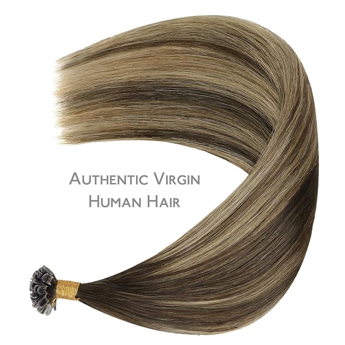 WENNALIFE U Tip Hair Extensions Human Hair, 50g 50s 14 Inch Balayage Chocolate Brown to Caramel Blonde Remy Hair Extensions K Tip Hair Extension Real Human Hair Invisible Straight Keratin Hair