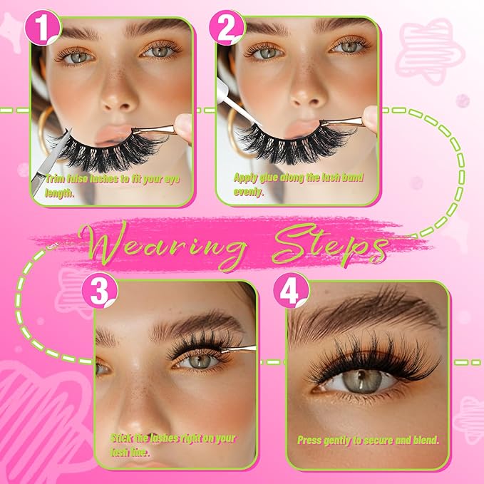 Veleasha Lashes False Eyelashes Fluffy D Curl Lashes 12 Pairs Cat Eye 5D Luxurious Volume Fake Eyelashes (Dopamine Green)