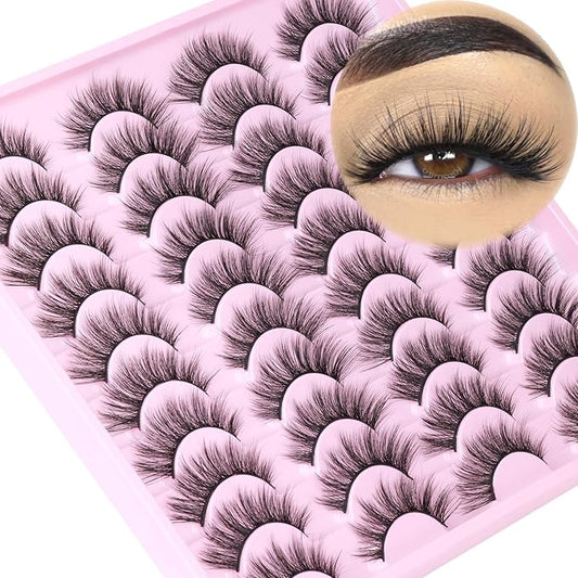 20 Pairs Lashes Wispy Faux Mink Lashes 15mm Cat Eye False Eyelashes Natural Look 3D Volume C-Curl Strip Lashes Pack by Kiromiro