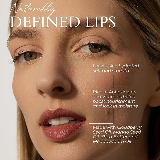 FITGLOW Beauty Vegan Lip Liner Pencil | Long-Lasting Lip Enhancer with Blending Brush | Hydrating Plumping Lip Liner | Smudge-Proof Lip Perfector | Define Shape & Fill | Muted Mauve, 1.1g