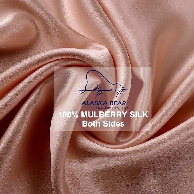 ALASKA BEAR Silk Pillowcase for Curly Hair and Skin Women Real Mulberry Silk Pillow Case Standard Single (1 Pack, Rose Gold)