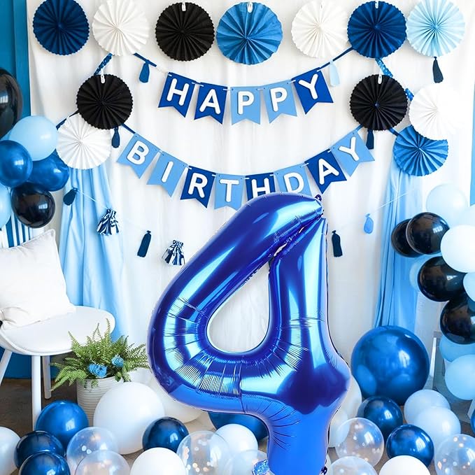 40 Inch 4 Balloons, Large Navy Blue Number 4 Balloon for 4th Birthday Foil Number Balloons Set 0-9, Self Inflating Dark Royal Blue Digital 4 Helium Balloon for Boys Birthday Anniversary Party Decor