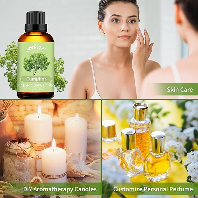 yethious Camphor Essential Oil for Diffuser & Aromatherapy, Massage, Candle Soap Making Camphor Oil Fragrance DIY - 100ML