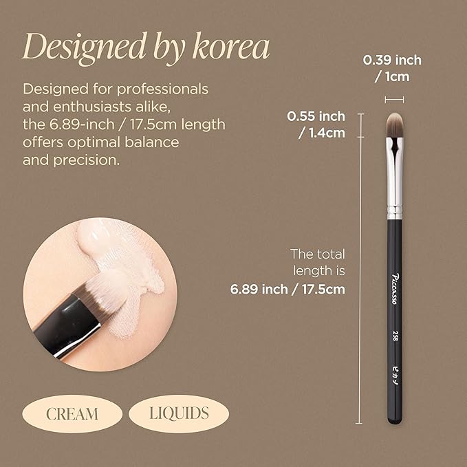 Piccasso 258 Concealer Brush – Angled Face Makeup Brush for Under Eye Concealer, Nose Contour, and Liquid Blush, Korean Synthetic Makeup Brush for Precise Coverage and Blending