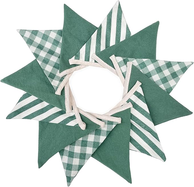 2 Sets Green Pennant Banner Flags 24Pcs Green Buffalo Plaid Striped Nursery Garland Linen Fabric Gingham Triangle for Baby Playroom Decor Kids Checkered Birthday Golf Baby Shower Party Decorations