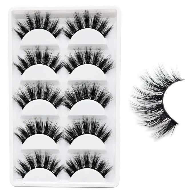 Veleasha Lashes 5D Faux Mink Lashes 100% Handmade Luxurious Fake Eyelashes Lightweight Fluffy False Eyelashes 5 Pairs Pack (Dubai)