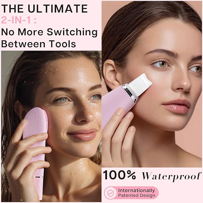 VRAIKO PorePure Silicone Face Scrubber | 2-in-1 Facial Cleansing Brush & Skin Spatula Duo | Blackhead Remover Pore Cleaner for Face & Nose | IPX7 Waterproof Exfoliating Massager Deep Cleansing