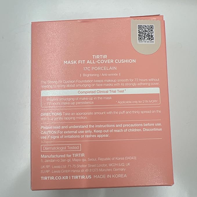 TIRTIR Mask Fit All Cover Pink Cushion Foundation | High coverage, Velvety Matte Finish, Lightweight, Flawless, Corrects Redness, Korean Cushion (#17C Porcelain, Full Size, 0.63 Fl Oz)