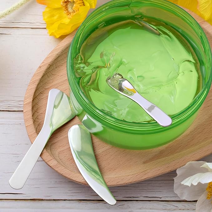 3pcs Mini Metal Makeup Spatula, Reusable Cosmetic Cream Spatulas Spoon, Skincare Scoop Applicator Facial Massage Beauty Tools for Mixing and Sampling Face Eye Cream- Silver