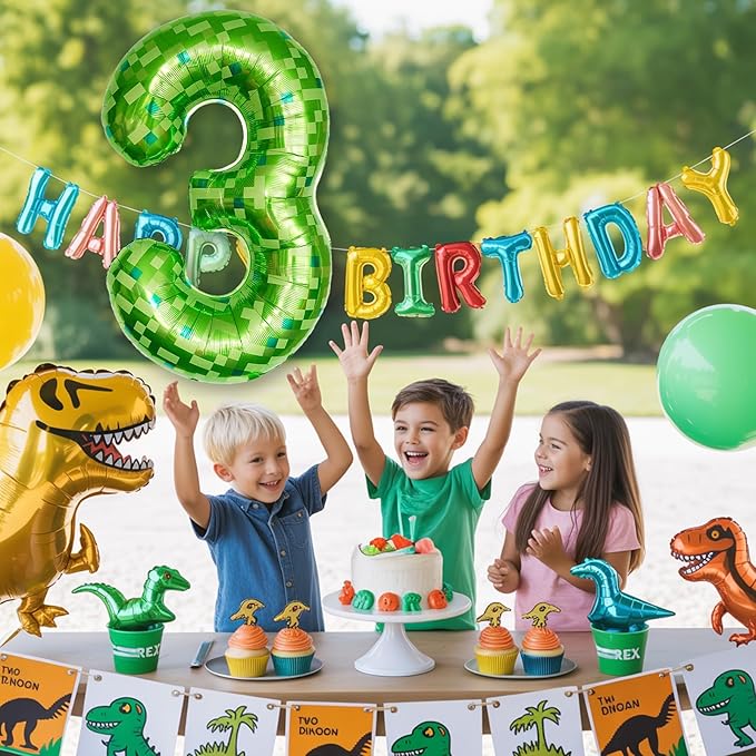 3rd Birthday Balloons for Boys, Large Lime Green Pixel Number 3 Balloon, 40'' Dark Kelly Green Foil 3 Balloon Number for Kids Three Year Old Birthday Video Game Forest Patrick's Day Party Decorations
