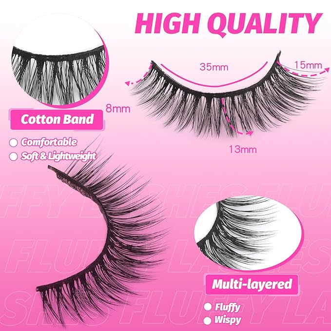 Veleasha Lashes 5D Faux Mink Lashes Cat Eye Lashes Handmade False Eyelashes Wispy Fake Lashes 7 Pairs Luxurious Volume Fake Eyelashes Pack (5D28)