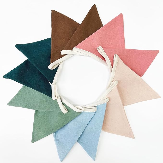 2 Sets of Brown Pink Blue Green Nursery Garland 24pcs Rainbow Linen Fabric Baby Banner Triangle Pennant Flags Streamers for Kids Birthday Boho Baby Shower Party Decorations Baby Bedroom Nursery Decor