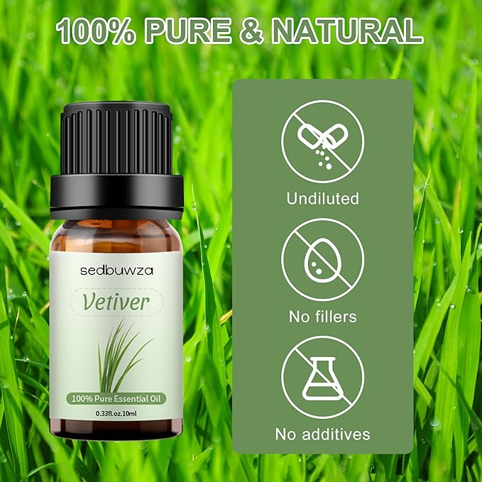 Sedbuwza Vetiver Essential Oil, Pure Organic Vetiver Fragrance Oil for Diffuser, Humidifier, Soap, Candle, Perfume