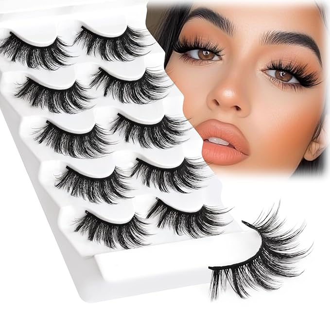 Veleasha Cat Eye Lashes Wispy Faux Mink Lashes 100% Handmade Natural Look Fake Eyelashes Lightweight False Eyelashes 5 Pairs Pack (54)