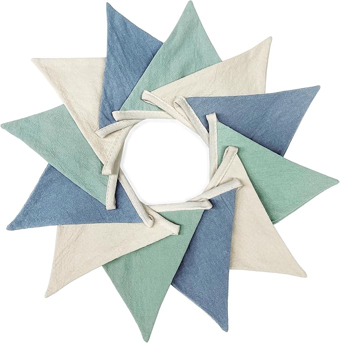 2 Sets of Blue Green Nursery Garland 24Pcs Green Blue Fabric Linen Pennant Banner Flags Triangle Streamers for Baby Playroom Decor Boys Nautical Birthday Hole in One Baby Shower Party Decorations