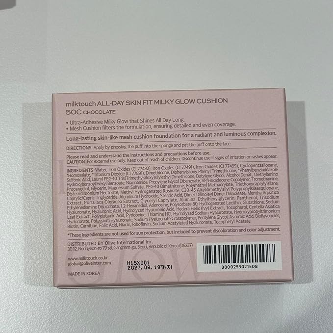 milktouch Cushion Foundation, 24H Flawless Skin, Radiant Shine, No Oxidation, Long-Lasting, Non-Creasing, 60% Hydrating Skincare Infused Korean Foundation, Valentines Gifts (50C Chocolate)