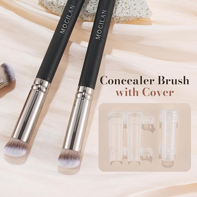Concealer Brush with Cover – Small Foundation Brush for Precise Application, Angled Makeup Brush with Soft Synthetic Bristles for Under Eye, Blemishes, Highlight & Nose Contouring
