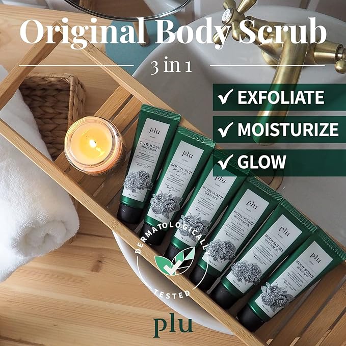 PLU Original Korean Walnut Body Scrub Polish - White Musk - Exfoliating & Moisturizing & Glow - for Acne, Cellulite, Stretch Marks, Spider Veins - Soft Musk Scent, 6.76 oz.