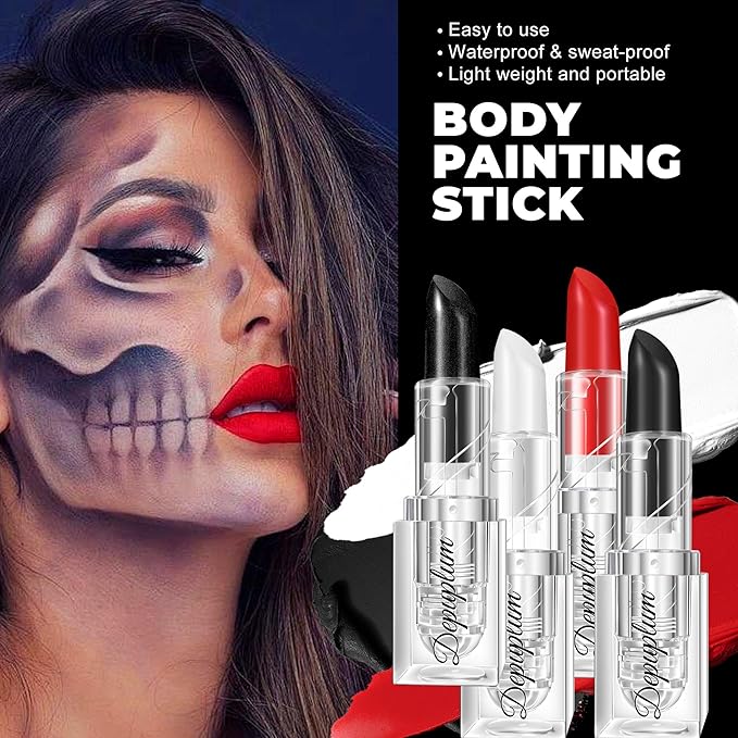 Halloween Red Lipstick Matte Body Painting Stick for Women Waterproof Long Lasting Lip Stick Gothic Zombie Vampire Cosplay Cruelty Free Lipstick, DU-Red
