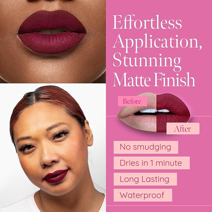 Aromi Maroon Burgundy Liquid Lipstick | Long-Lasting, Dark Red Lip Color for Women, Vegan, Bordeaux Wine Shade, Waterproof (Red Dahlia)