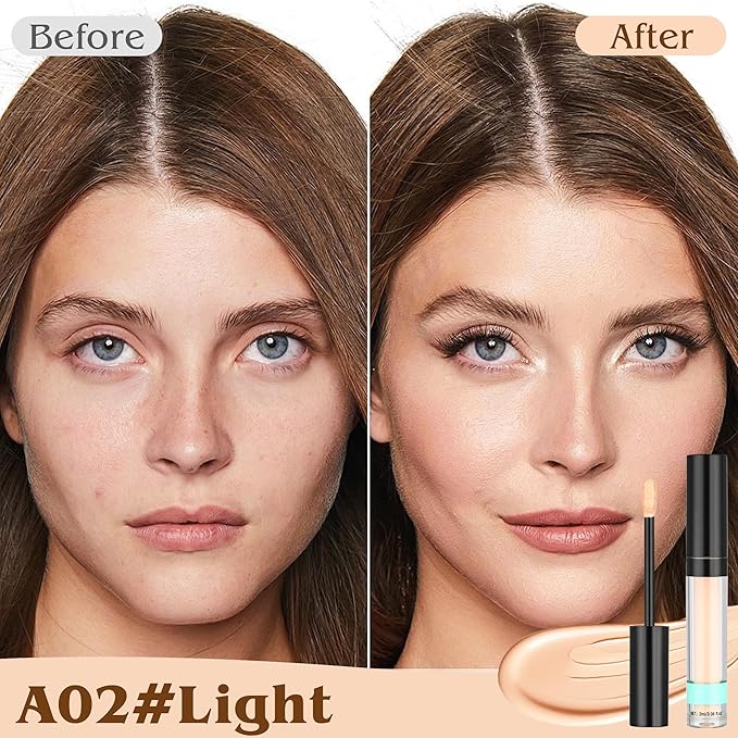 Full Coverage Liquid Concealer, Foundation Makeup for Older Women, Covers Blemishes & Under-Eye Circles, Spots, Matte Finish, Hydrating Primer for Correct, 0.06 fl oz, Vegan & Cruelty-Free A02#Light