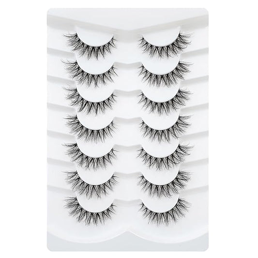 3D Clear Band False EyeLashes Natural Look Cat Eye Wispy Fake lashes Short Supernatural Cross Soft Reusable Lashes 7 Pairs-Happy Heartbeat(No.218)