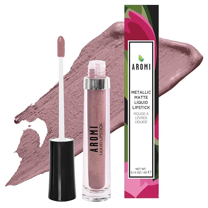 Aromi Metallic Liquid Lipstick | Smudge and Smear Proof, Long-lasting, Light Brown, Nude Lip Color with Shimmery Finish, Vegan, Cruelty-free, Gluten Free (Brown Sugar)