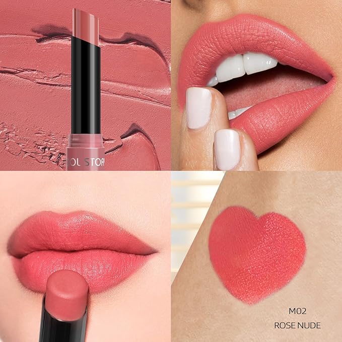COOL STORY Matte Lipstick Lightweight Blurring Formula with High Impact Pigment, Long-lasting, 0.07 oz (Rose Nude)