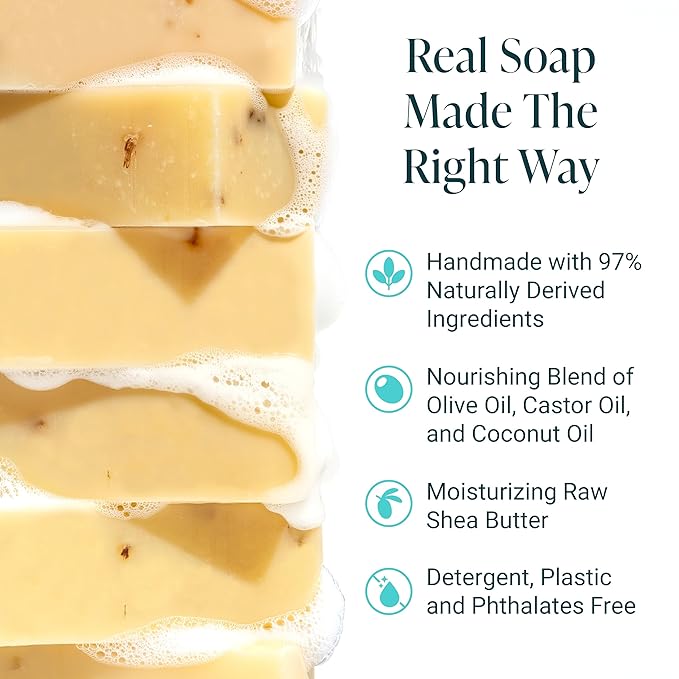 The Bubble Factory Handmade Natural Bath & Body Soap Bar, Vegan, All-Natural, Palm Oil Free, Made in USA with Shea Butter + Essential Oils, Lavender Lemongrass, 3 Bars