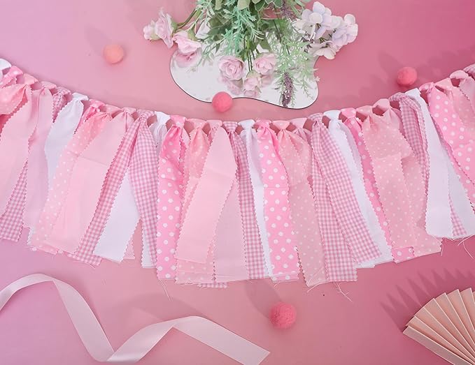 Pink and White Gingham Banner/Garland - Pink Gingham Banner for Baby Shower,First Birthday High Chair Bunting for Girl,Wall Hanging, Nursery Decor