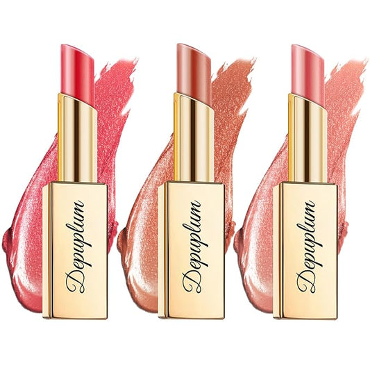 Red Brown Nude Lipstick Set for Women Shimmer Tinted Lip Balm Hydrating Moisturizing Lip Gloss Cruelty Free Lip Makeup, DM108/111/118